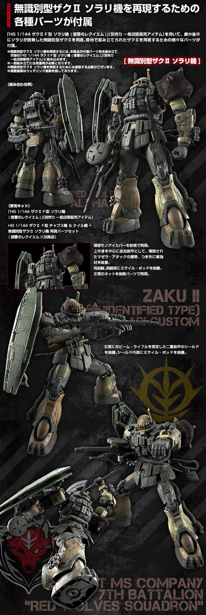 PREMIUM BANDAI HG Zaku II F Type Chubs &amp; Kale + Zaku II (Unidentified Type) Solari Custom Parts Set (RFV)